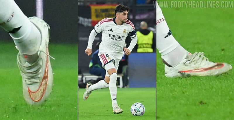 Real-Madrid-Star Federico Valverde spielt mit komplett ungebundenen Mercurial-Fußballschuhen