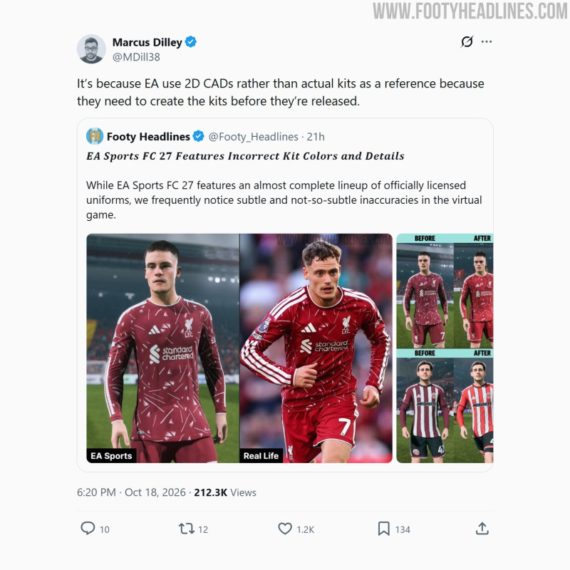 Warum EA Sports FC die Trikotfarben und Details oft falsch darstellt