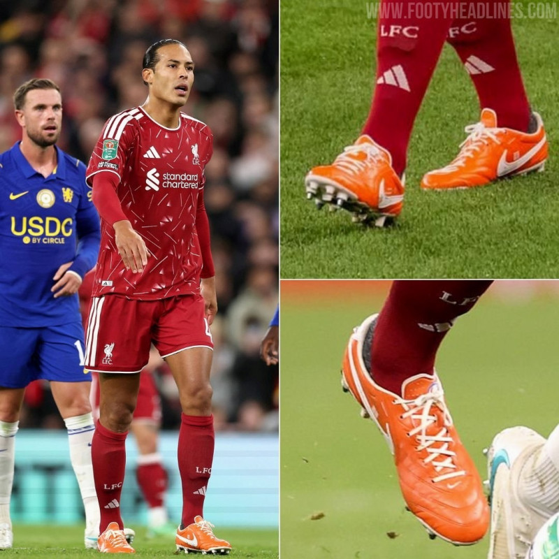 Orangefarbene Nike Tiempo Ligera Pro-Fußballschuhe geleakt – an Van Dijks Füßen gesichtet